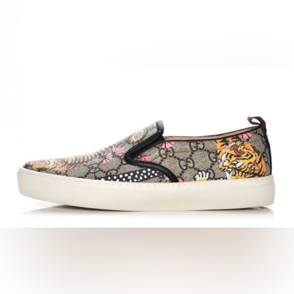 GG Supreme Monogram Bengal Womens Dublin Slip On Sneakers 37 Beige Pink